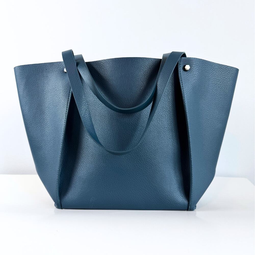 Neiman Marcus Teal Pebbled Faux Leather Tote